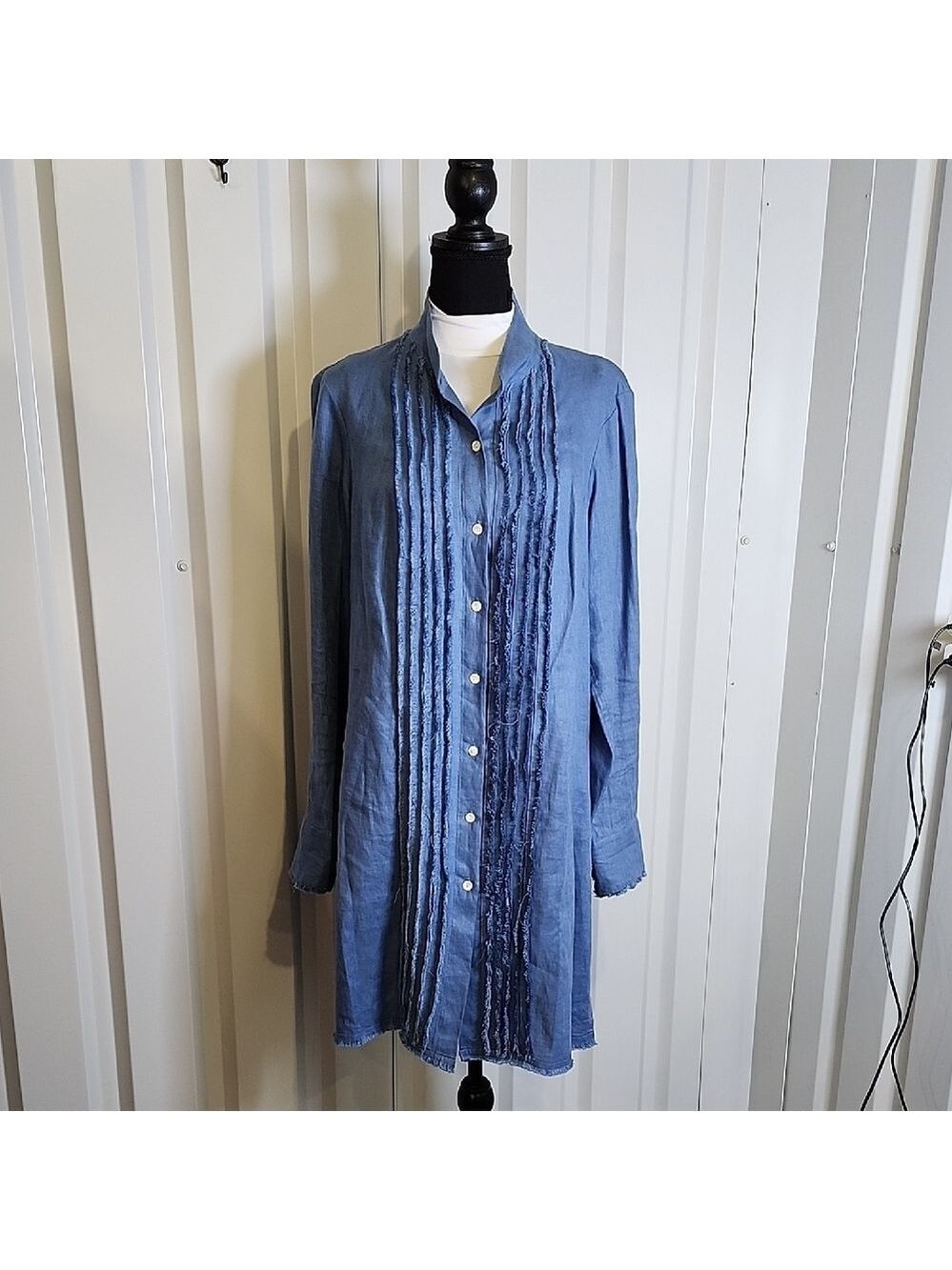 Worth New York Light Blue 100% Linen Tunic Shirt Top Blouse Button Front Size 12